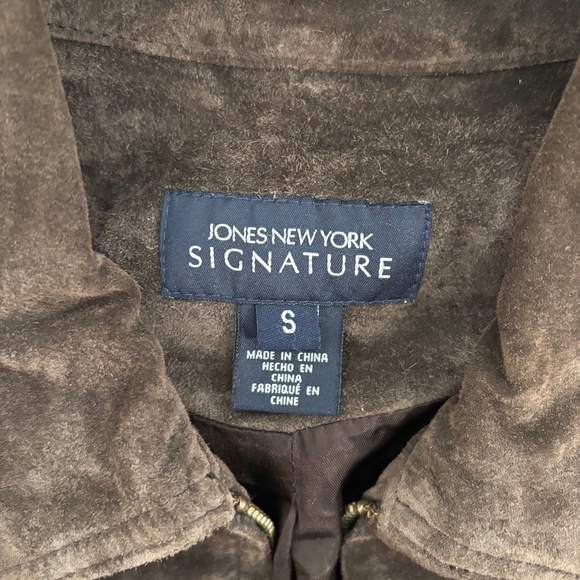 Jones New York Signature Vintage Dark Brown Suede Zip-Up Jacket - Picture 2 of 5
